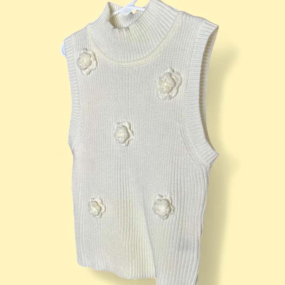 Shein Cream Floral Mock Neck Sweater Vest